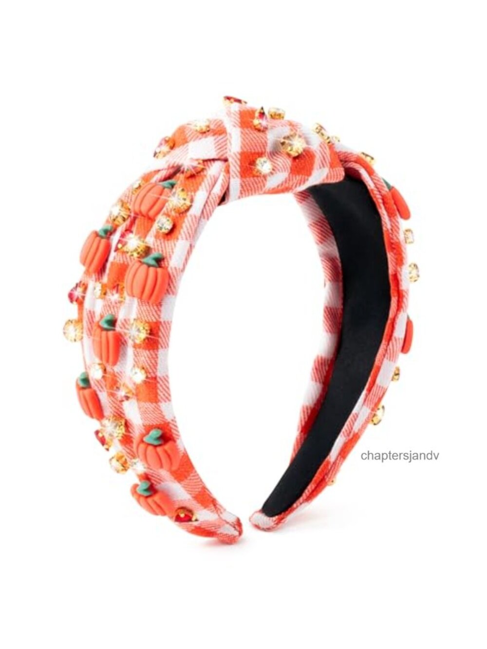 Jeweled Knotted Headband Rhinestone Pumpkin Embellished Wide Top Knot Hair